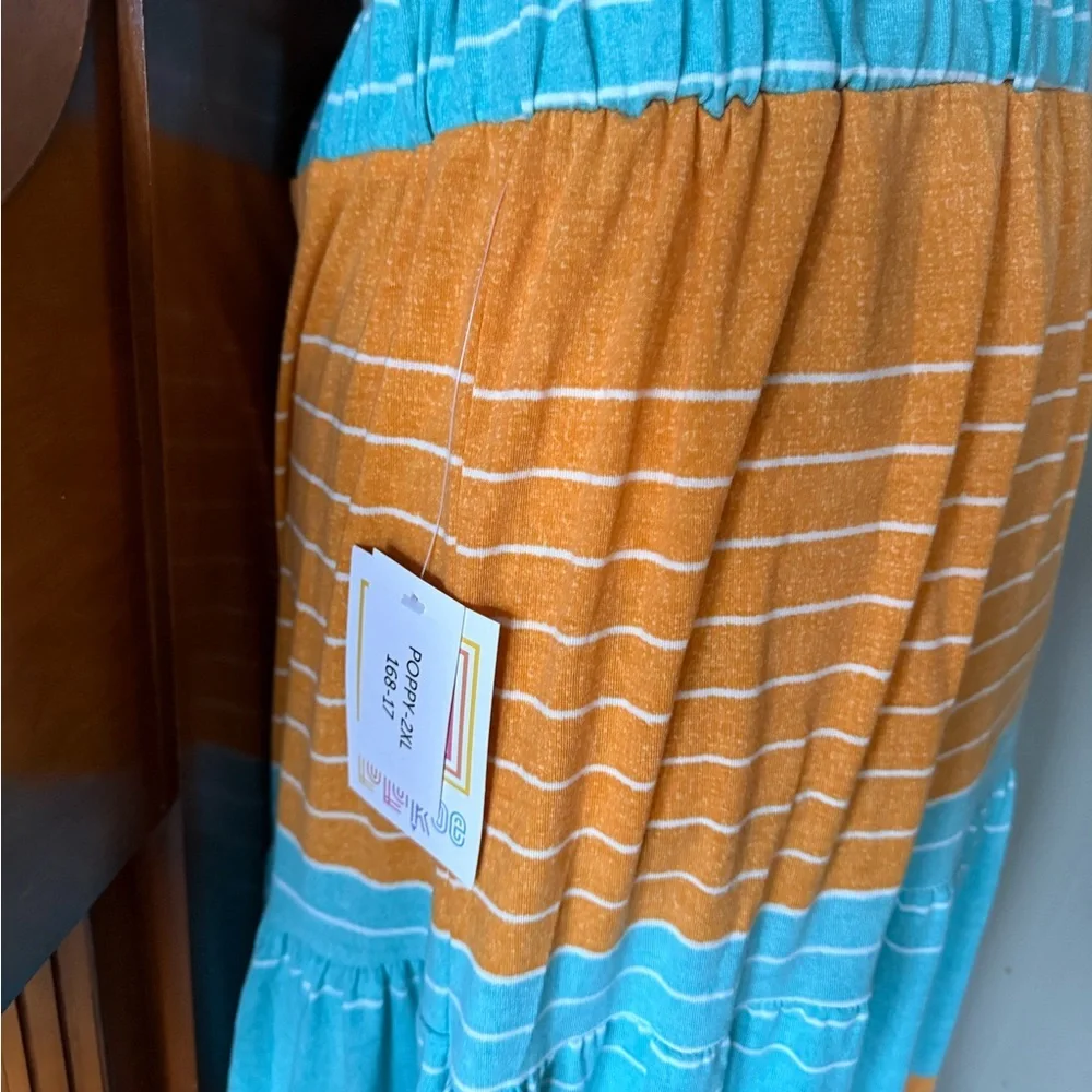 LuLaRoe Poppy Maxi Skirt - Blue and Orange NWT - Picture 7 of 10